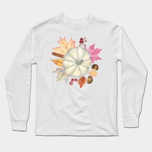 White Pumpkin and Autumn Leaves Long Sleeve T-Shirt